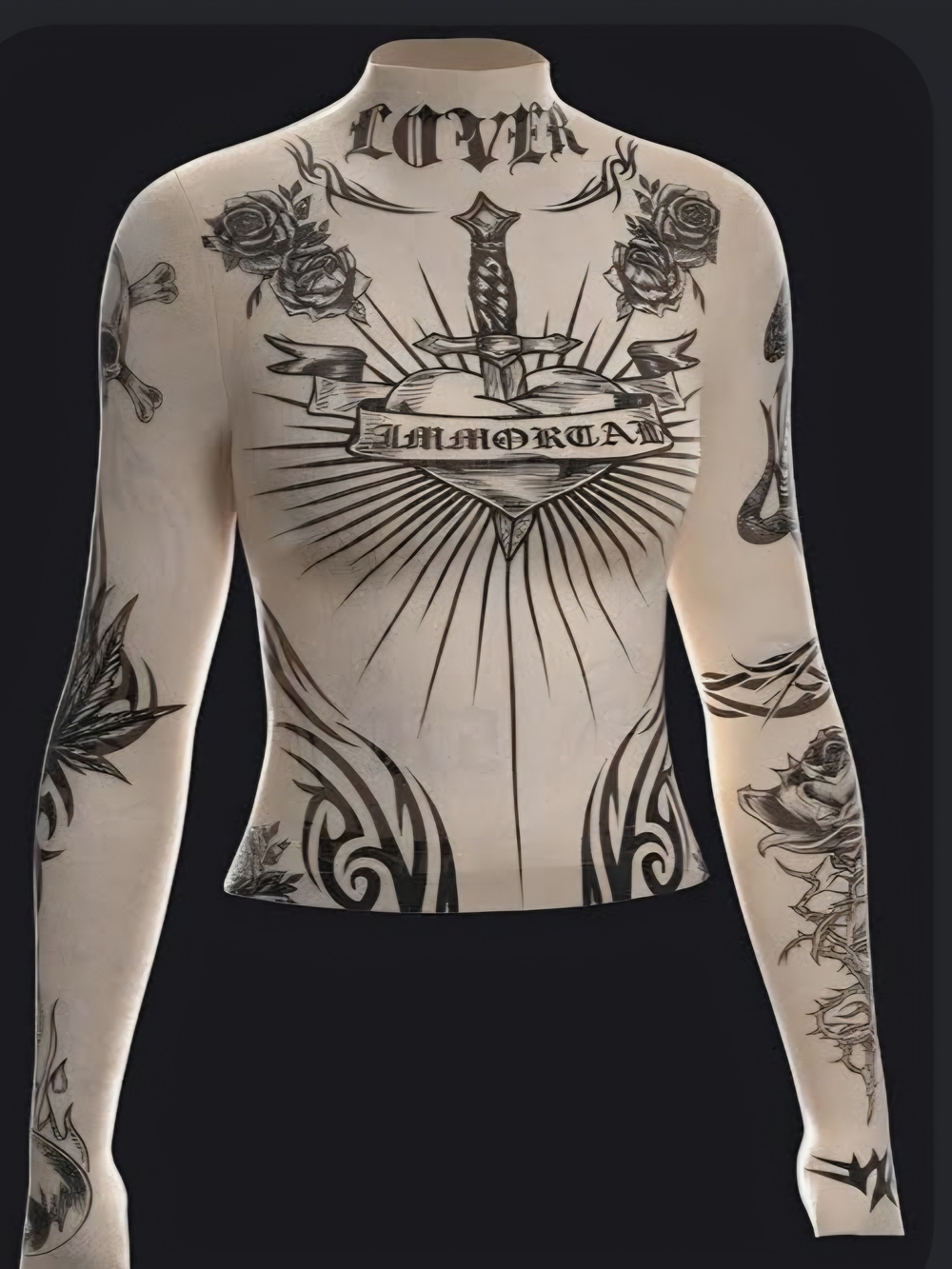 Dolls Kill Current Mood Lives For Sin Tattoo Mesh Top 2X